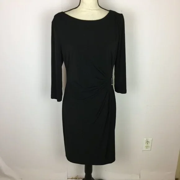 Christopher & Banks | Dresses | Christopher Banks Sheath Dress Sz Womans  Black Knit 34 Sleeve Side Ruched | Poshmark